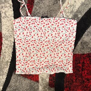 Madden Girl White and Red Cherry Strap Top